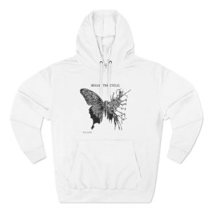 BREAK THE CYCLE. White Three Panel Hoodie